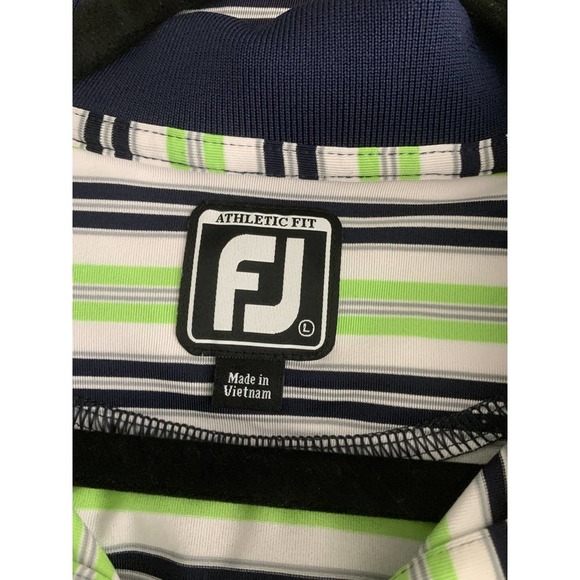 FootJoy Polo Shirt Mens Large‎ White Green Blue Striped Short Sleeve Golf - Picture 3 of 4
